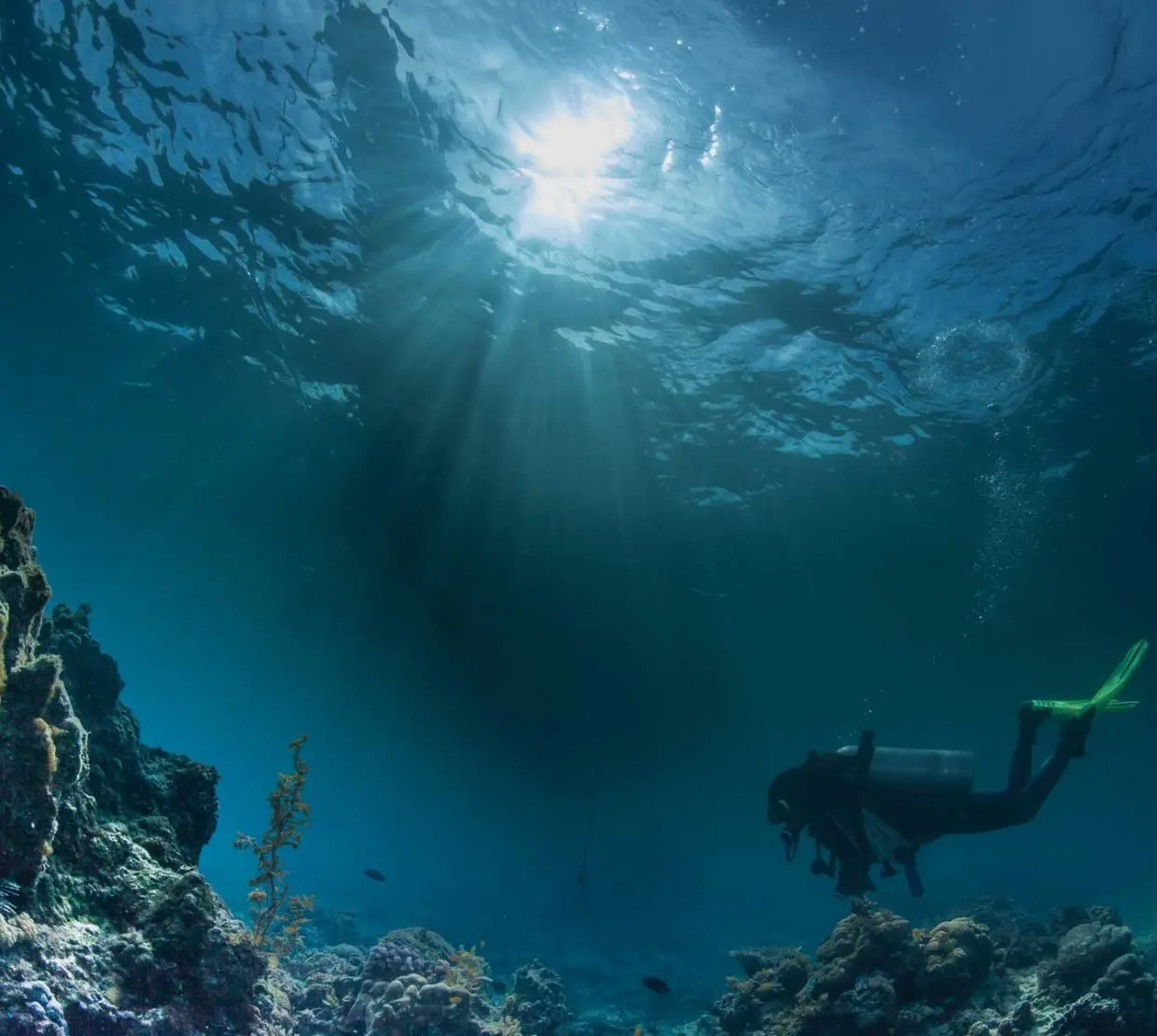 Scuba diver at bottom of ocean